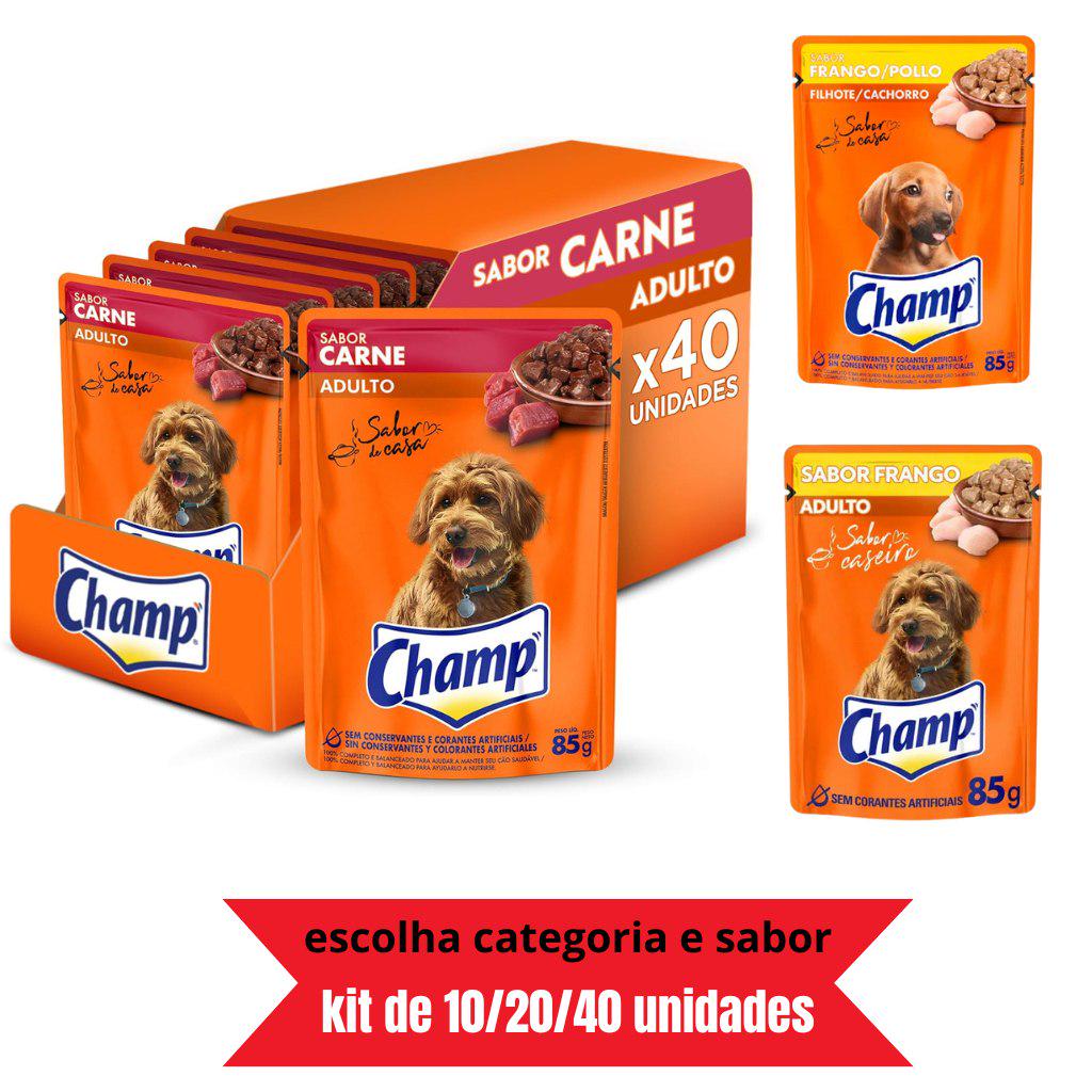 🐾 Champ Sachê Para Dog Irresistível 85g (Escolha Categoria e Sabor) Kit 10/20/40 Un