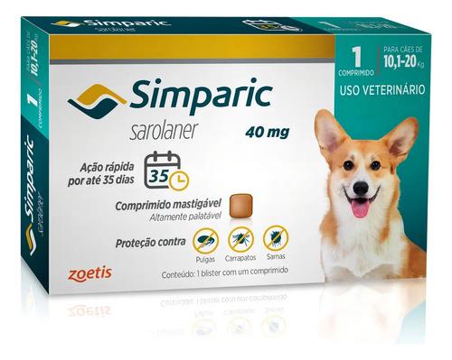 🐾 Simparic 1 Comp 40mg Pílula Antiparasitária Contra Pulgas
