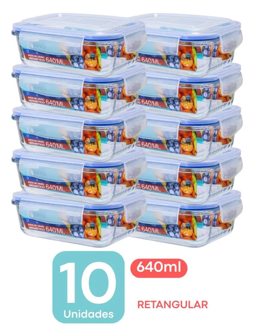 🚚 Kit Potes Marmita Vidro 640ml Retangular Hermético 640ml